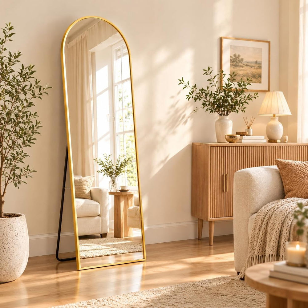 56"x15" Arched Full Length Mirror with Stand,Full Body Floor Mirror