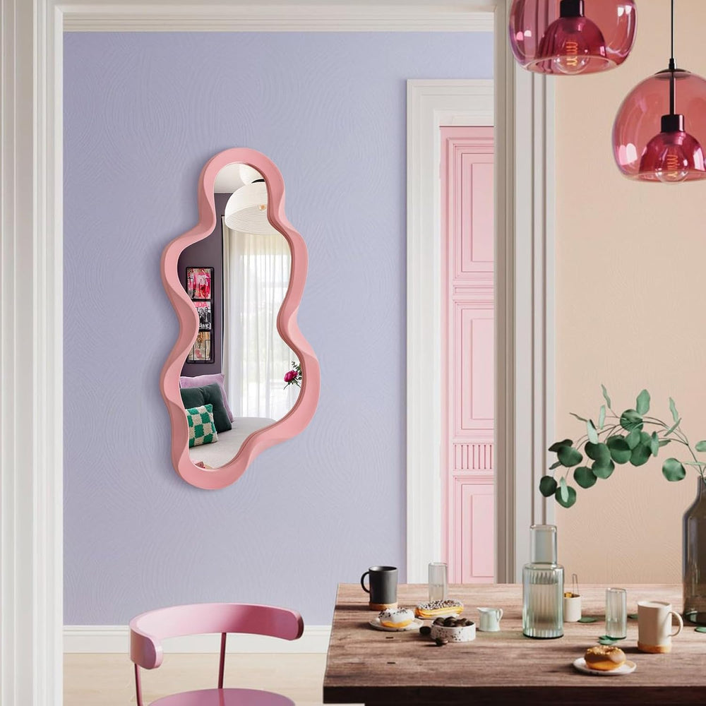 Wavy Mirror Wall Decor for Living Room Hallway,Light Pink,13.8x29.7