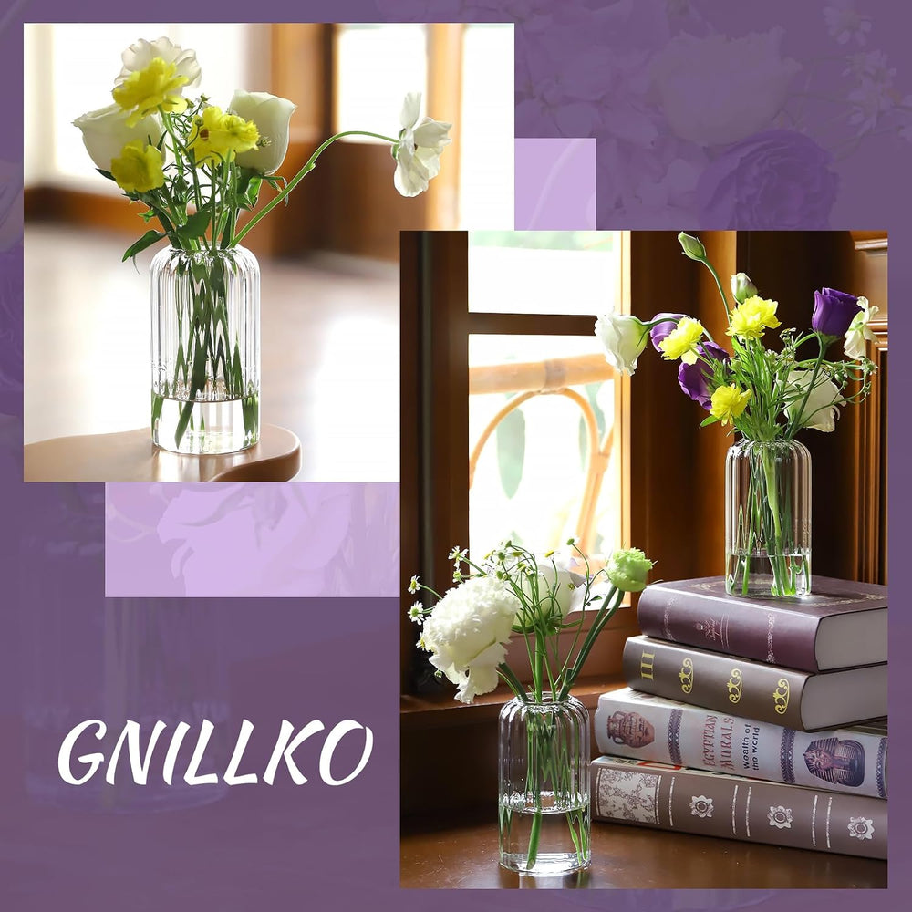 24Pcs Glass Cylinder Vases, Clear Ribbed Bud Vases for Centerpieces Weeding D...