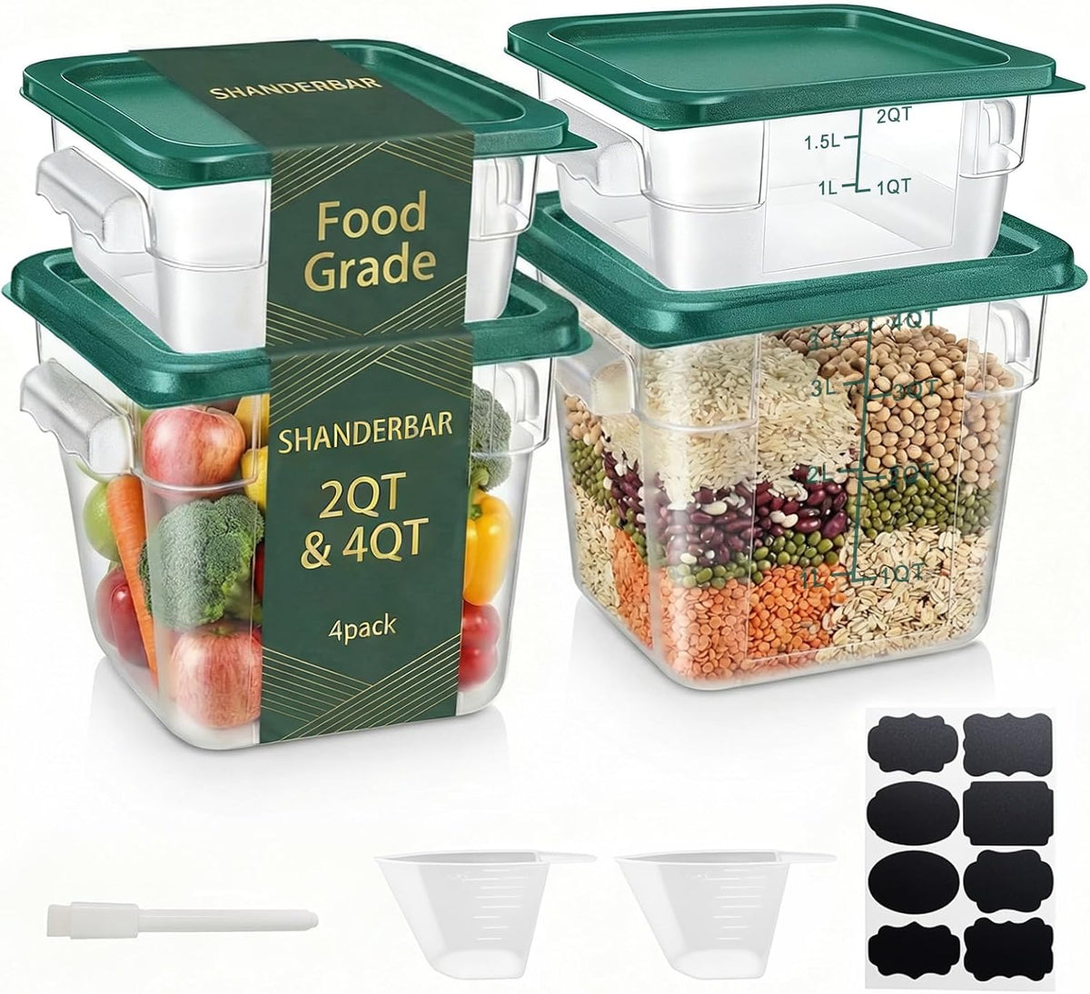 4 Pack 2QT & 4QT Food Storage Containers