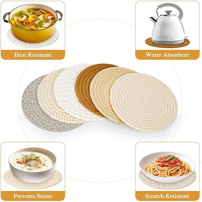 Billbotk 8"" Trivets for Hot pots and Pans, 6 Heat Resistant Hot Pads, Pot - Image 4