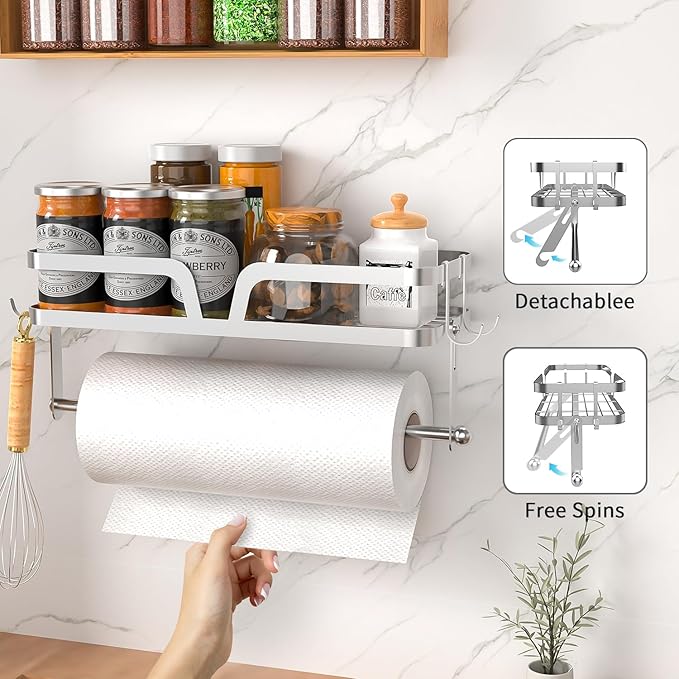 Taozun Paper Towel Holder Wall Mount, Kitchen Paper Holder Spice Rack Paper - Image 3