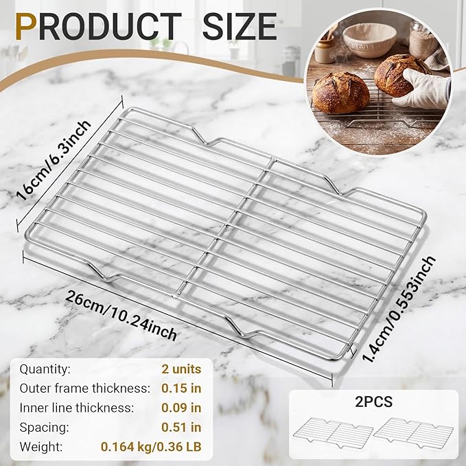 Lounsweer 2 Pack Cooling Racks, 5L x 10.5W x 1H Stainless Steel Wire Rack - Image 2