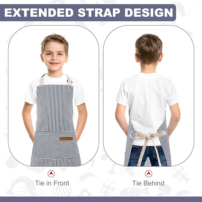 2 Pack Stripes Kids Apron, Kids Cooking Aprons - Image 5