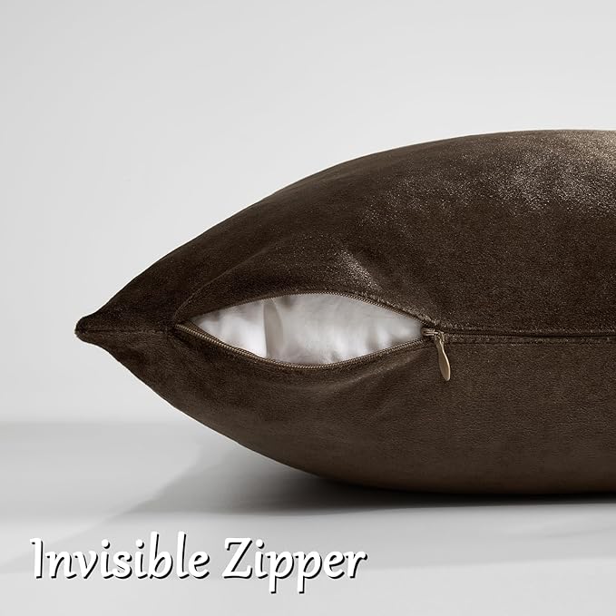 GIGIZAZA Brown Velvet Pillow Covers 22x22, Square Solid Throw Pillow Covers - Image 4