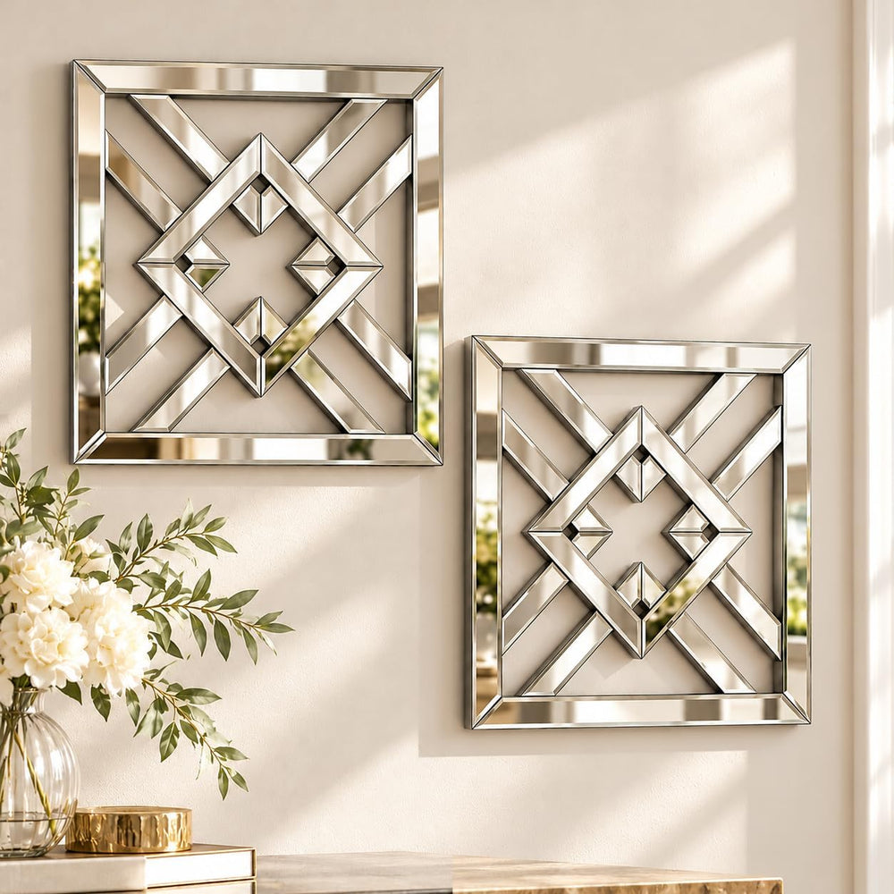 Square Decorative Wall Mirror 12 x 12 Inch, Silver Frameless Mirror Wall Deco...