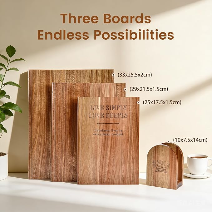 Book cutting board Set of 3, Acacia Wood Chopping Board