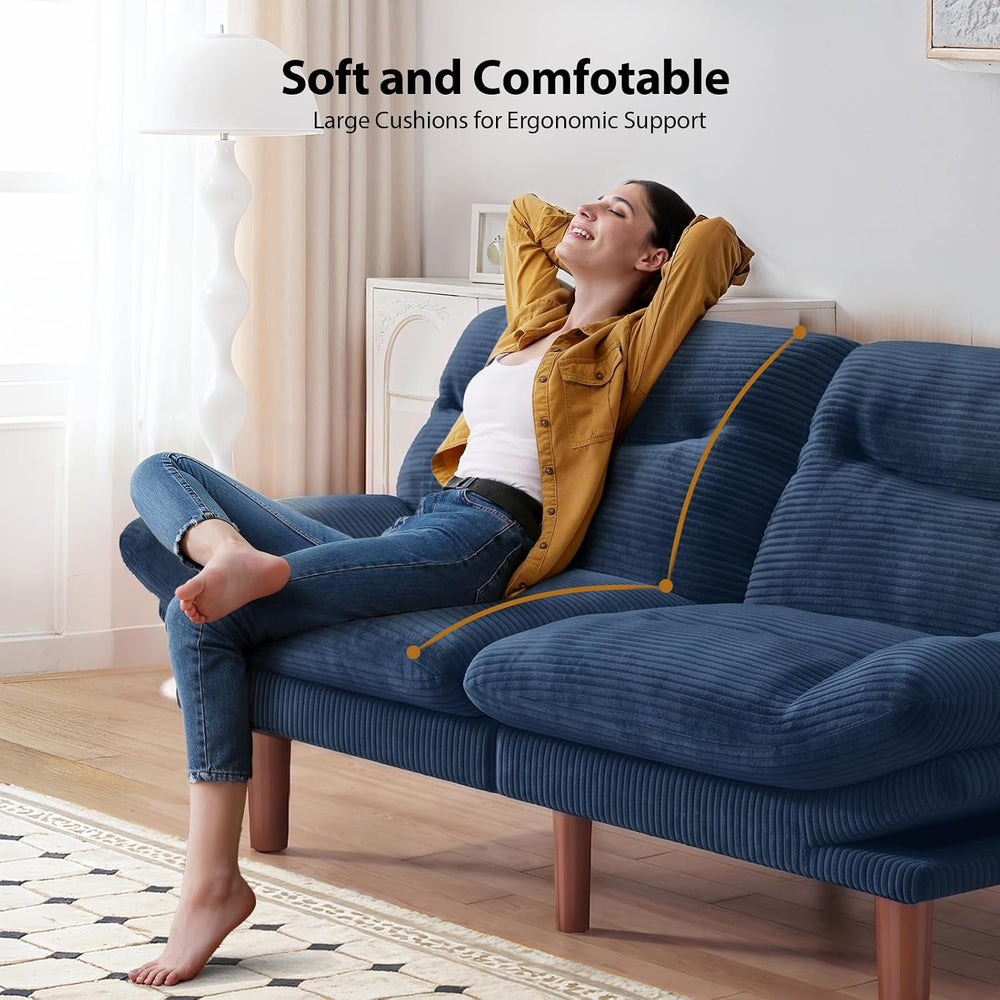 Pipishell Convertible Futon Sofa Bed, Corduroy, 66 inch, Dark Blue