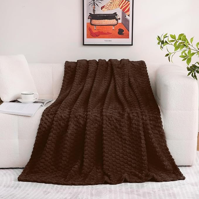 Puncuntex Brown Throw Blanket 60"×80" inches Fuzzy 3D Jacquard Decorative - Image 5