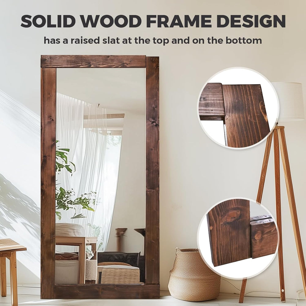 71x32in Full Length Mirror, Solid Wood Convex Frame, Brown