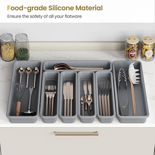 7 Pack Silicone Silverware Drawer Organizer, DIY Free Combination Kitchen - Image 2