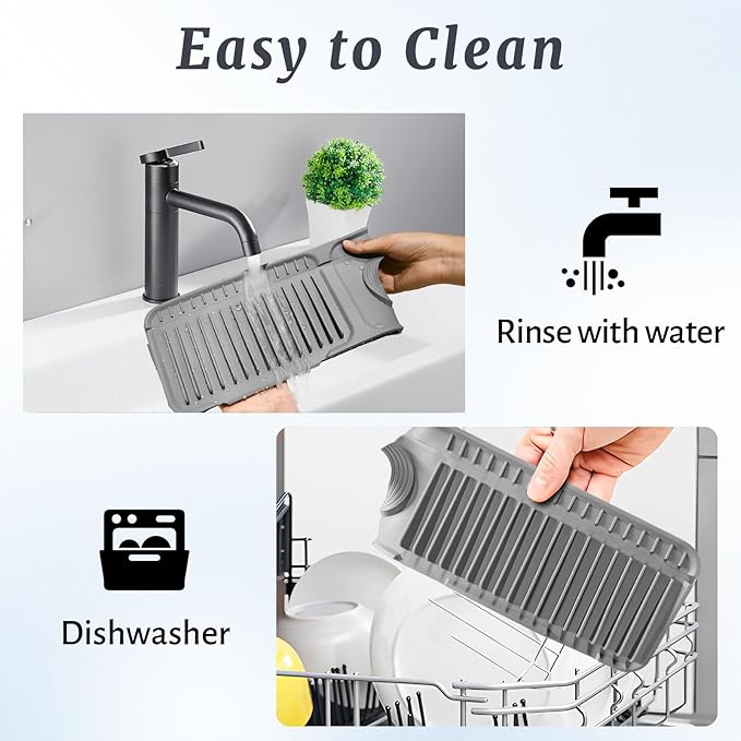 PoYang 24 inch Faucet Mat for Kitchen Sink Splash Guard, 7° Slope Silicone Sink - Image 9