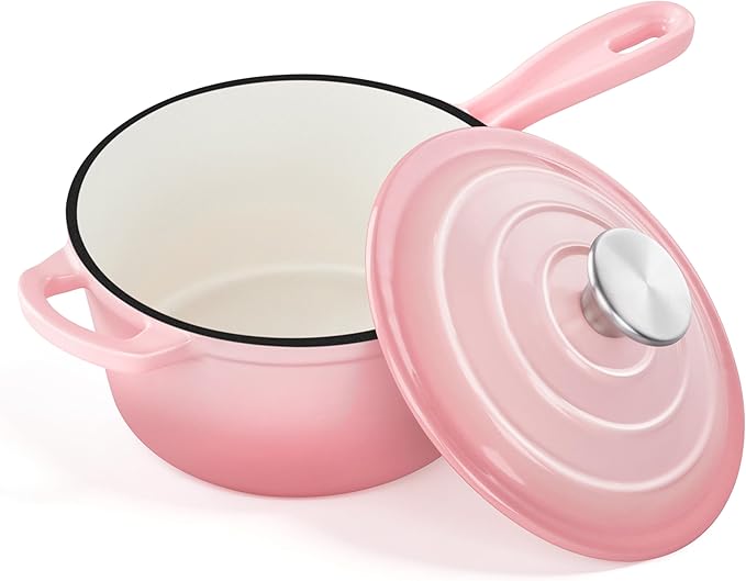 2 Quart Sauce Pan with Lid, Leonyo Small Cooking Pots, Enameled Cast Iron by Leonyo