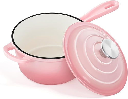 2 Quart Sauce Pan with Lid, Leonyo Small Cooking Pots, Enameled Cast Iron by Leonyo
