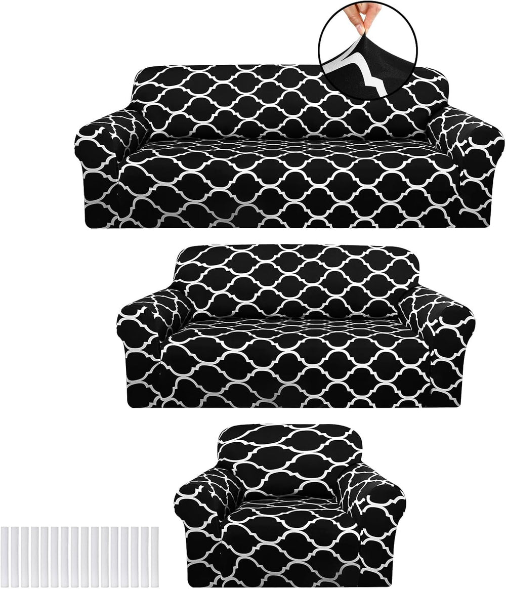 Peryiter 3 Pcs Black Couch and Loveseat Sofa Covers,3 Size