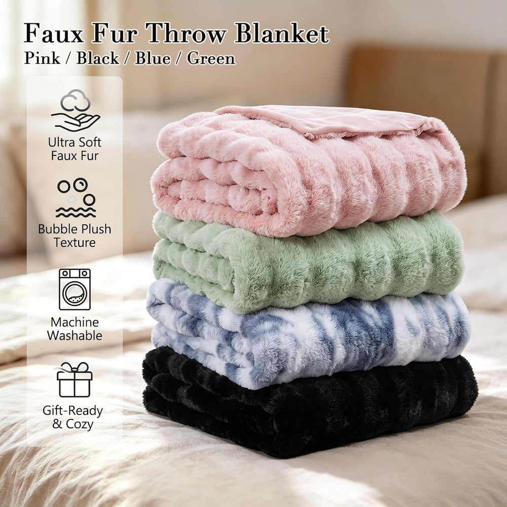 Black Faux Fur Throw Blanket for Couch Bed Fuzzy Plush Fluffy Soft Blanket fo...