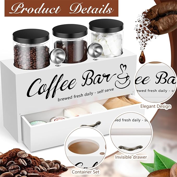 3 Pcs Coffee Canister Set with Shelf and Spoon Plastic Coffee Bean Storage