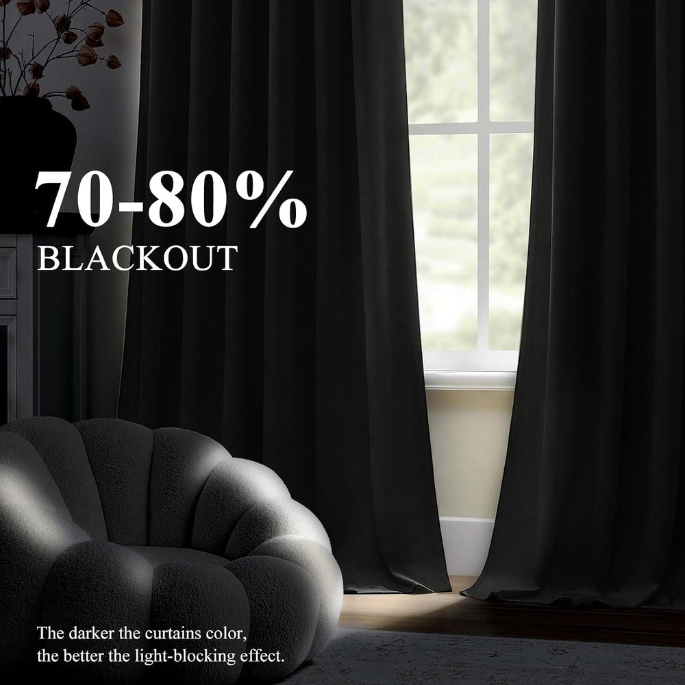 Black Curtains Blackout Velvet 84 Inch Long for Bedroom Living Room