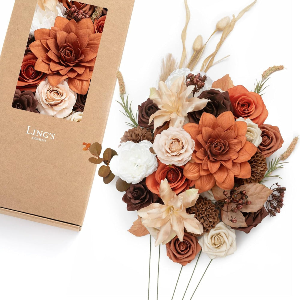 Ling's moment Boho Artificial Flowers Greenery Deluxe Combo, Burnt Orange