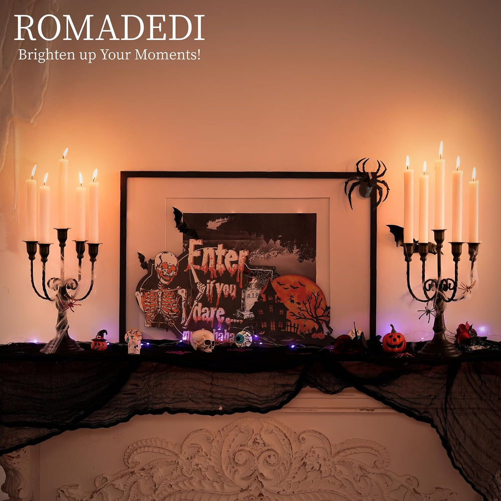 Romadedi Halloween Candelabra, Black 5-Arm Candle Holder 11.8", Set of 6