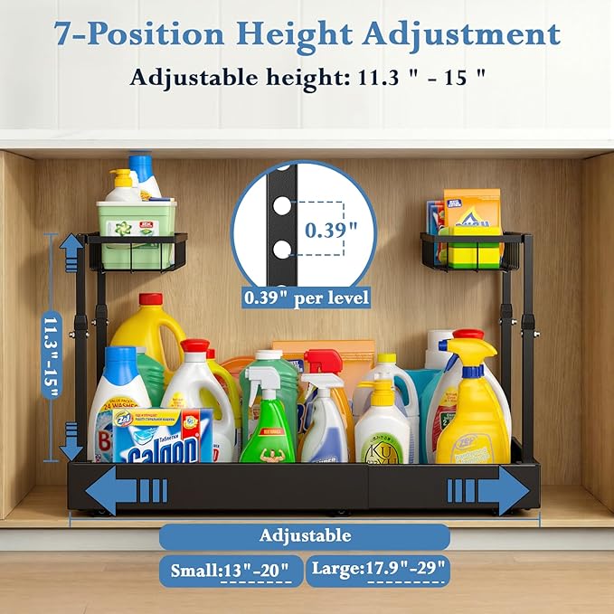 Aisslro Under Sink Organizer, 2 Tier Under the Sink Storage, Expandable - Image 2