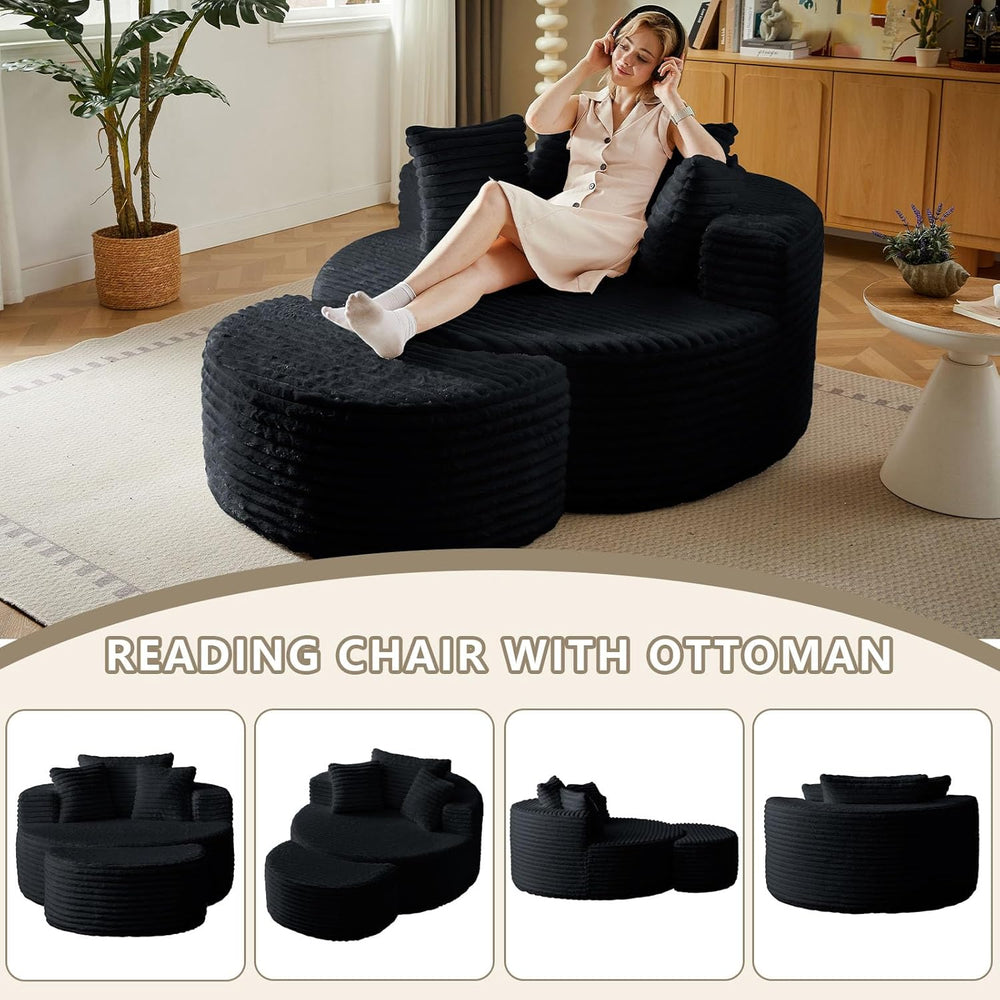 Oversized Round Chaise Lounge Chair Indoor with Ottoman Round BonelessChair |...