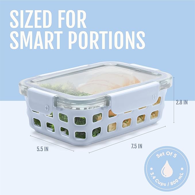 Ello Duraglass 3.4 Cup Meal Prep Sets 10Pc, 5 Pack Set- Glass Food Storage - Image 4