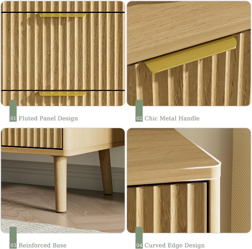 LYNSOM Fluted Dresser and Nightstand Set, 3 Pieces Bedroom Set, 55 Inch Wide ...