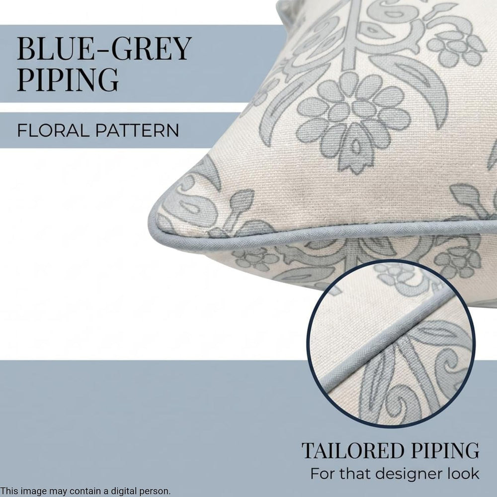 Jillien Harbor “The Naples” Floral Block Print Pillow Cover – Grey and White ...