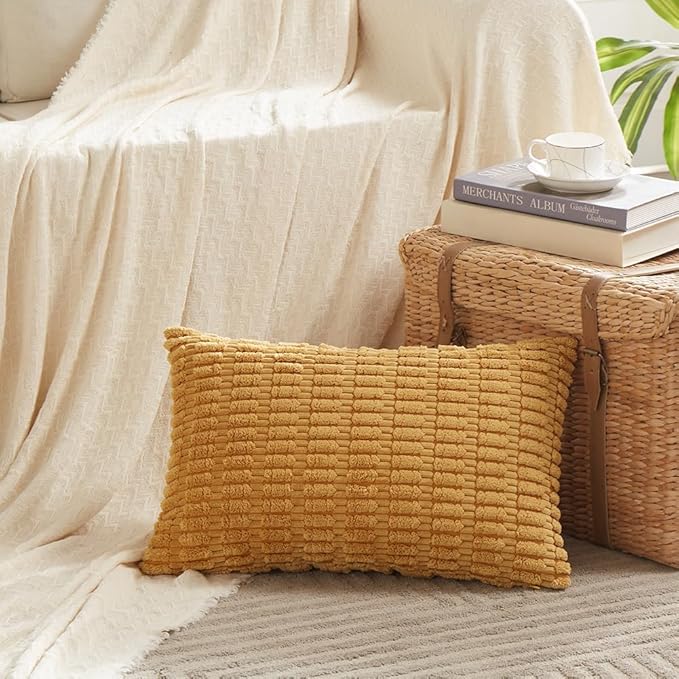 Fancy Homi 4 Packs Mustard Yellow Decorative Throw Pillow Covers 16x24 Inch - Image 2