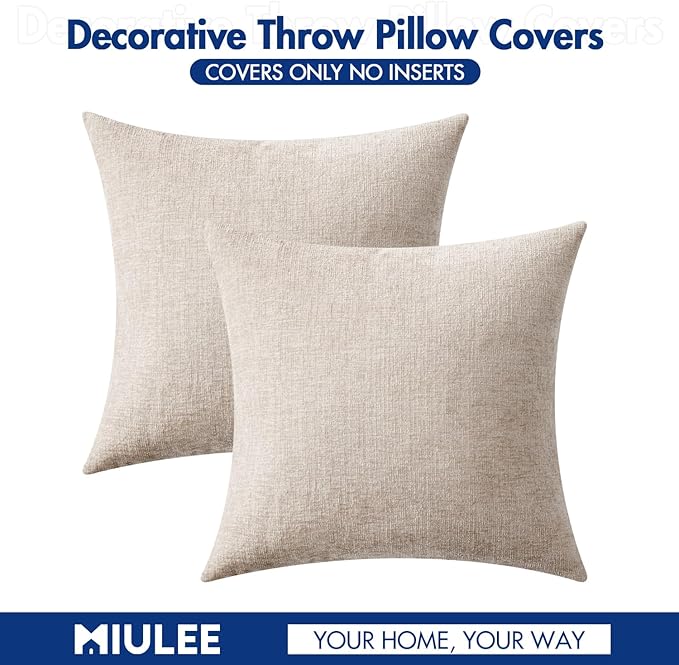 MIULEE Pack of 2 Couch Throw Pillow Covers 20x20 Inch Soft Light Brown Chenille - Image 6