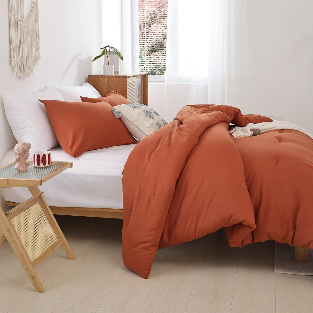 ROSGONIA California King Comforter Set Burnt Orange, 3 Pieces Bedding Quilt