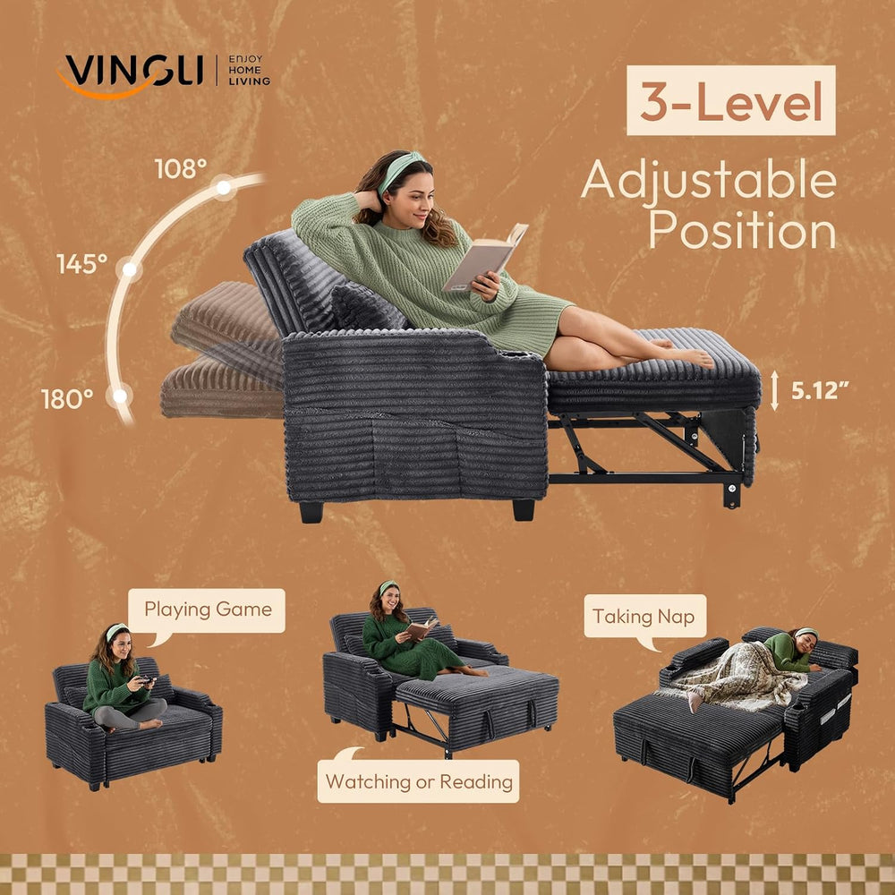 VINGLI Loveseat Sleeper Sofa Couch with Pull Out Chair Bed for Living Room