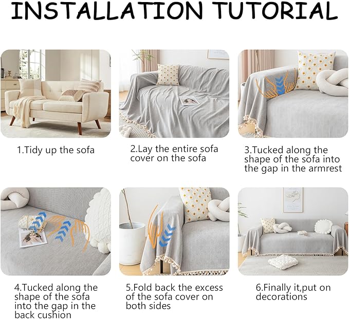 HANDONTIME Grey Sofa Cover for Couch Boho Couch Cover for 3 Seat Couches Dog - Image 7