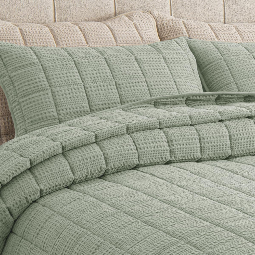 Quilt Queen Size Set 90x98 Cotton Waffle Bedspread