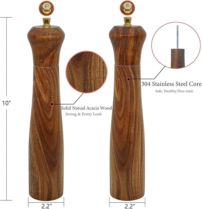 Wooden Salt and Pepper Grinder Set, Manual Salt and Pepper Mill, Acacia wood - Image 2