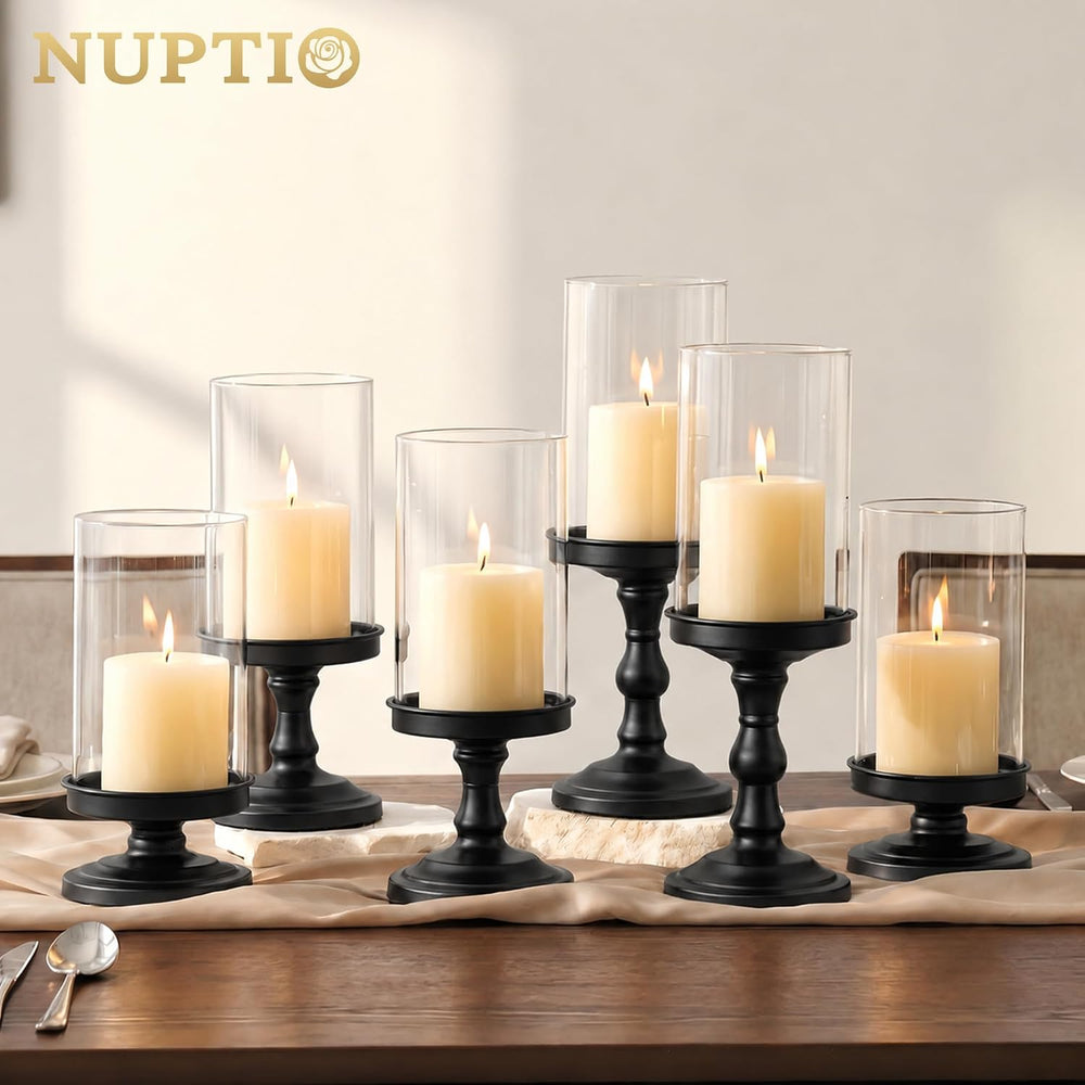 NUPTIO Pillar Candle Holder for Halloween: Hurricane Glass Candleholder