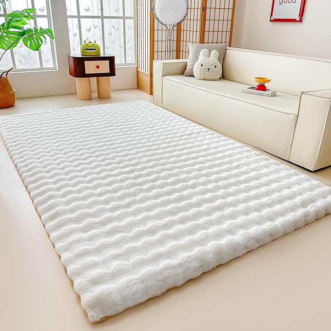 White Rabbit Plush Rug 5'x8', Fluffy Faux Fur Shaggy Area Rug - Image 5