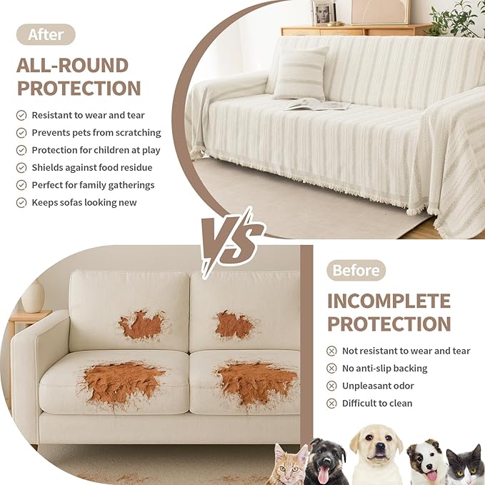 Boho Sofa Covers for 3 Cushion Couch, Chenille Sofa Slipcover for Pets Washable - Image 2
