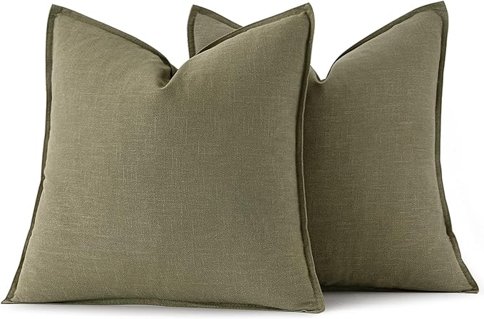 MIULEE Decorative Linen Euro Sham Pillow Covers 26x26 Light Olive Green ​Boho - Image 6