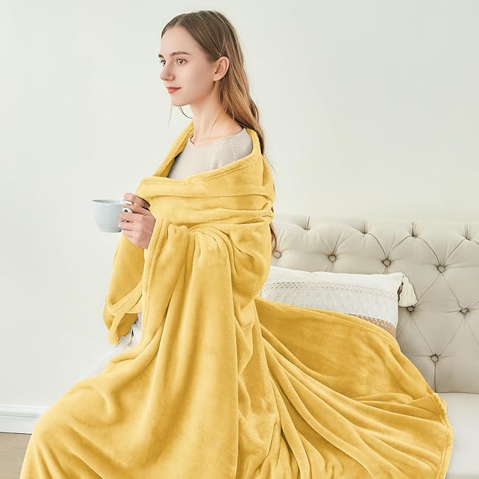 BEDELITE Fleece Blanket Twin Size Cream Yellow Throw Blankets - Image 4