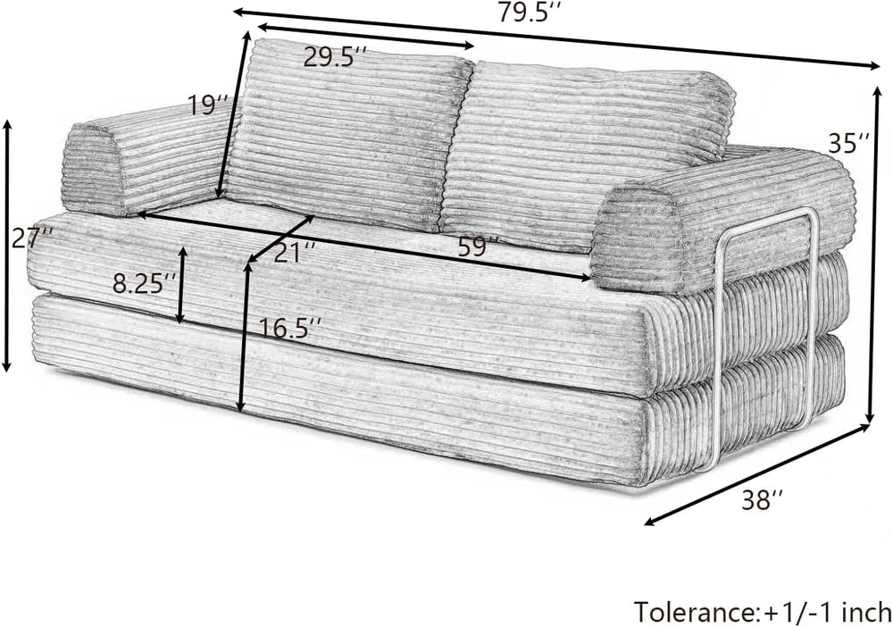 HANXIN 79.5'' Futon Sleeper Sofa Bed, Boneless Couch for Living Room,...