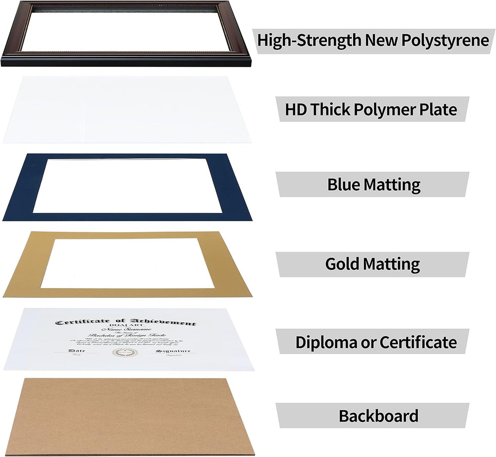 DOAI ART 8.5 x 11 Diploma Frame with Blue Over Gold Mat Classic Mahogany