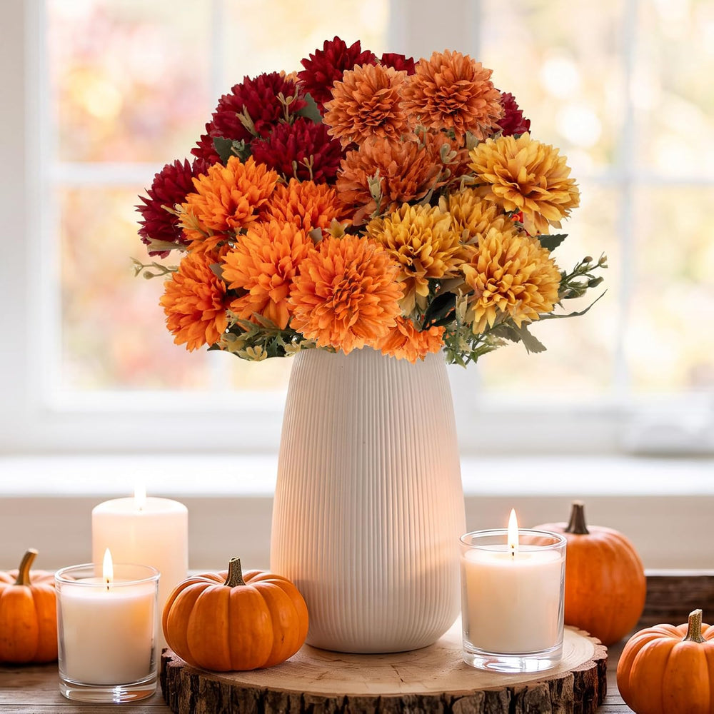 CEWOR 12 Bundles Fall Artificial Chrysanthemum Flowers, UV Resistant Silk Fak...