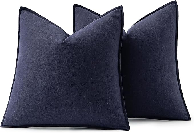 MIULEE Decorative Linen Pillow Covers 18x18 Inch Navy ​Boho Farmhouse​ ​Neutral - Image 6
