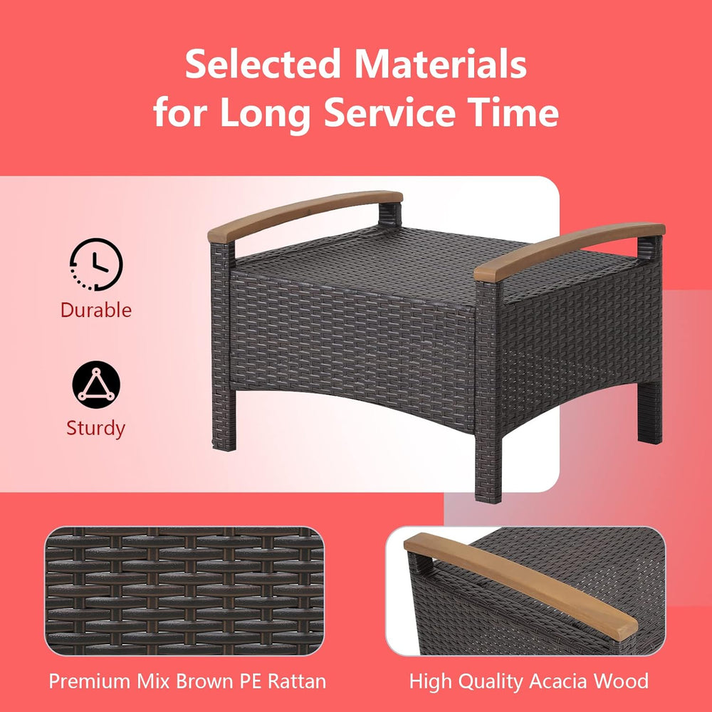 DORTALA Outdoor Ottoman Wicker 2 Piece, Square Patio Ottomans PE Rattan Foot ...