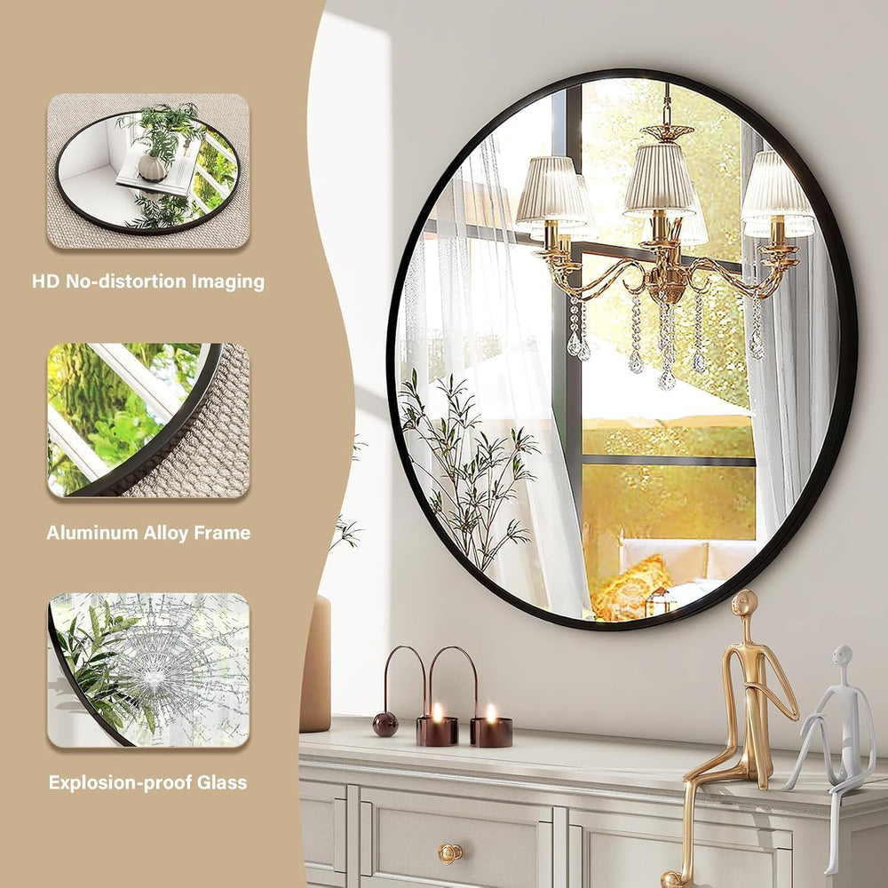 HARRITPURE Round Mirror 30 Black Wall Mounted Circle Mirrors
