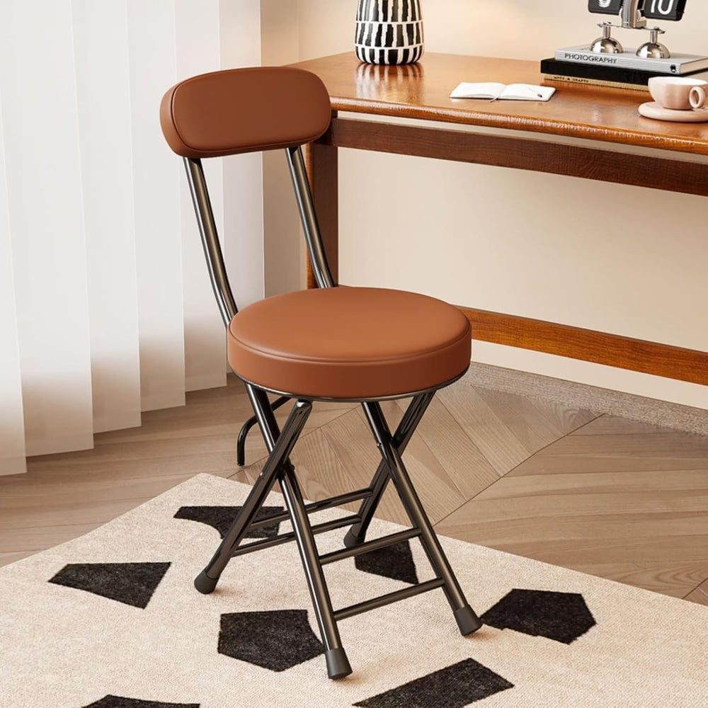 2 Pack Folding Chairs, PU Dining Chair Set with Padded Cushion and Back, Indo...