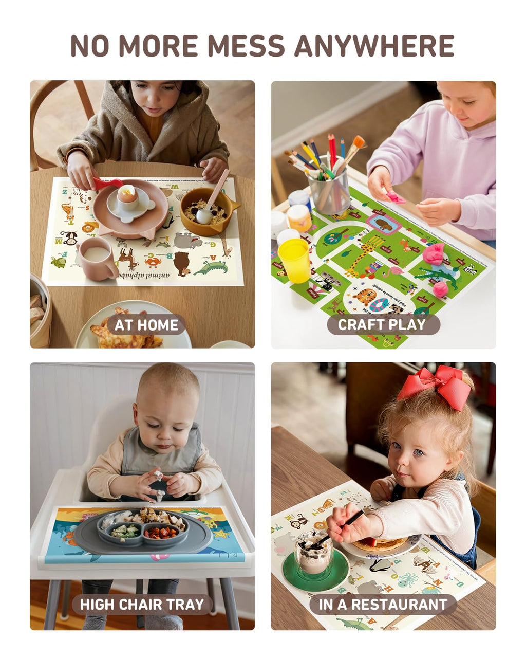 Babebay Disposable Stick-On Placemats for Baby, 60 Pack, 3 Animal Designs | Sticky Baby Table Mats, Cleaner Eating Surface, 3 Fun Animal Designs, for Babies & Toddlers, Restaurants & or on the go