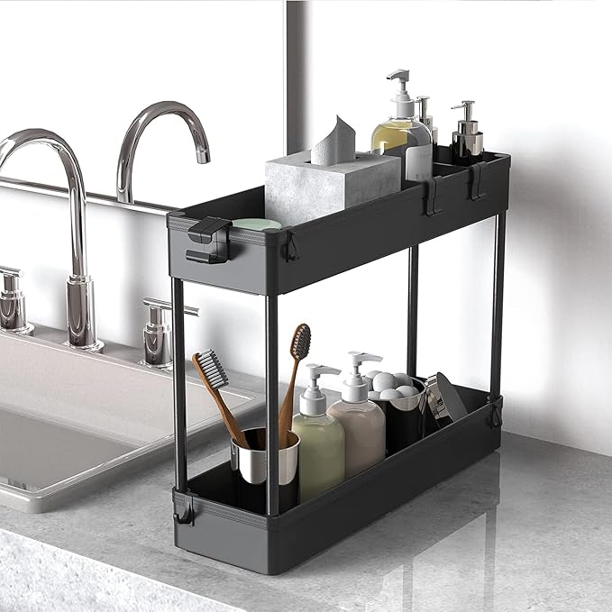 SPACELEAD 2-piece Set Slim Storage Cart 3 Tier, Bathroom Organizer Rolling